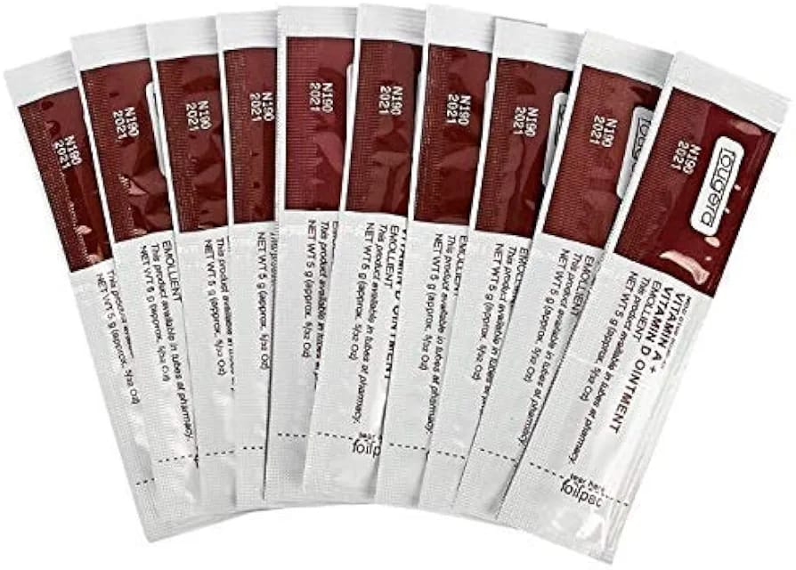 Individual vitamin A and D ointment sachets supplied for tattoo aftercare