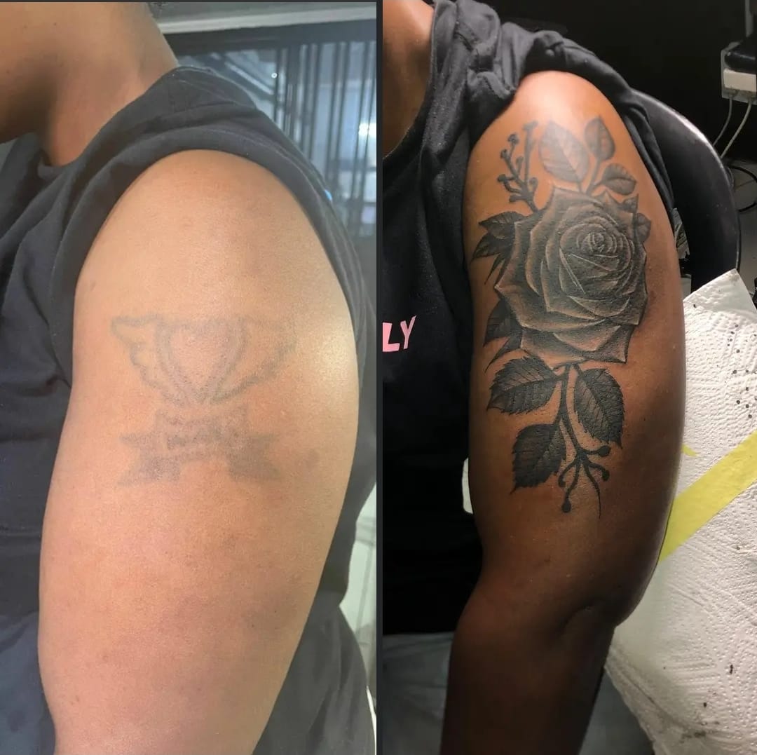Before: existing tattoo prior to the rose cover-up